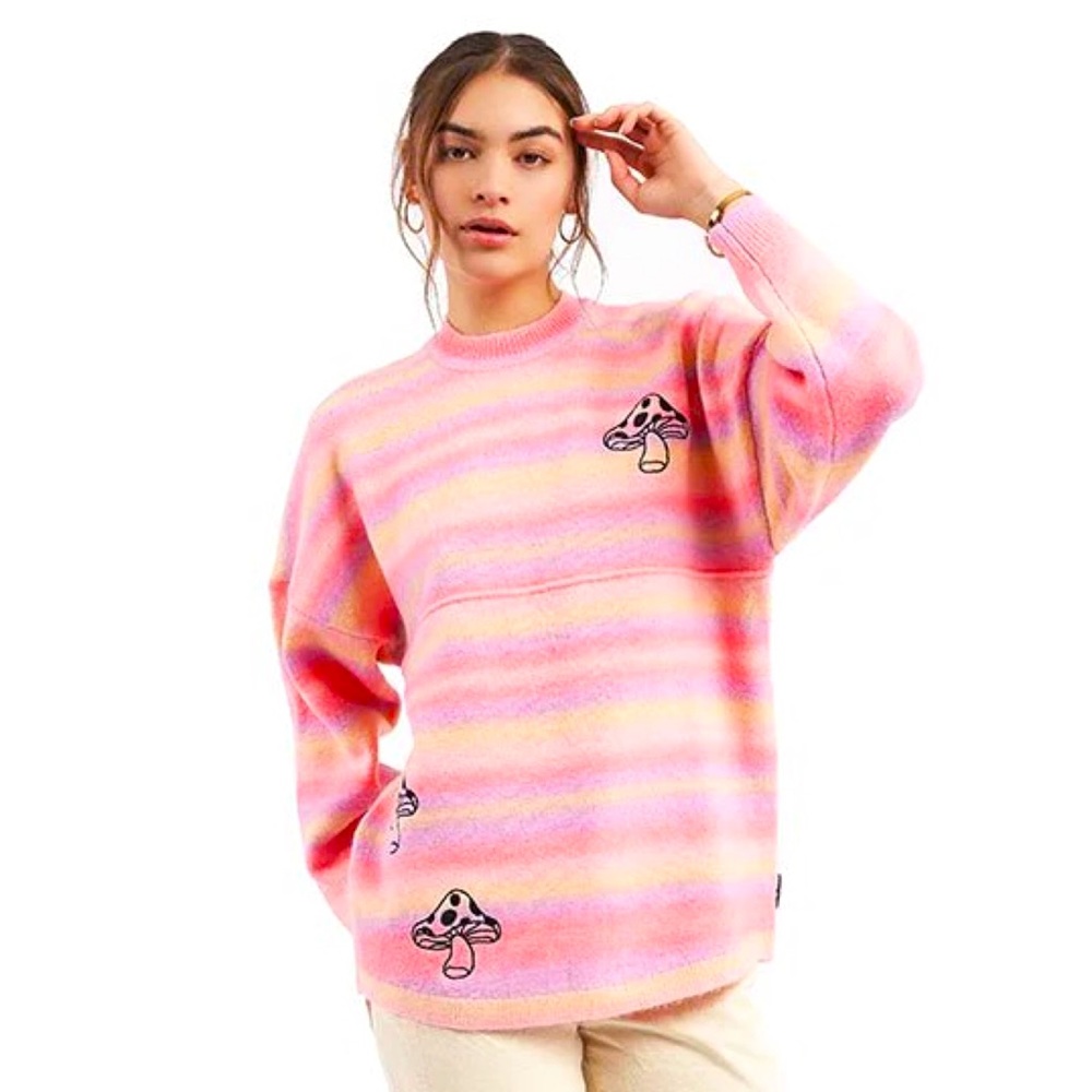 🍄 1 NWT SOLD OUT Medium Stiped Psychedelic Mushroom Knit Sweater Spirit Jersey